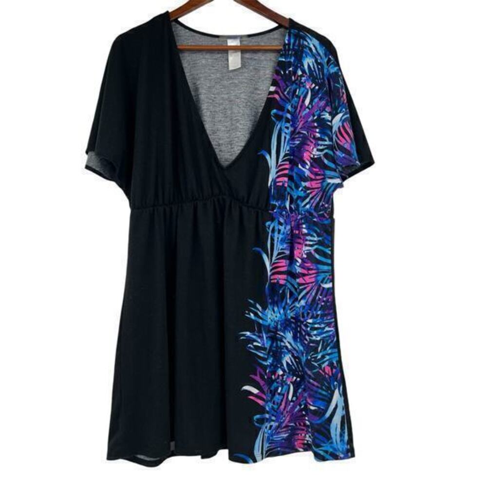 Swimsuits for All plus size black floral short sleeve swim cover up size 18/ 20